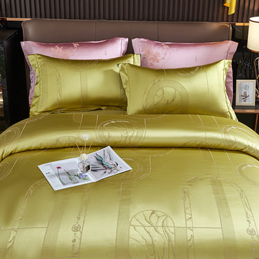 Luxury Gold Pink Jacquard Premium Duvet Cover Set, Egyptian Cotton 1000TC Bedding Set